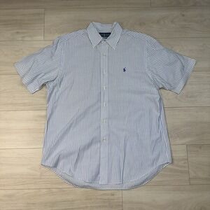 Polo Ralph Lauren Size Large Blue Vertical stripe S/S button shirt Cotton Preppy